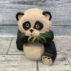 Retired Artesania Rinconada Panda Bear w/Leaves Hand Made Uruguay Vintage